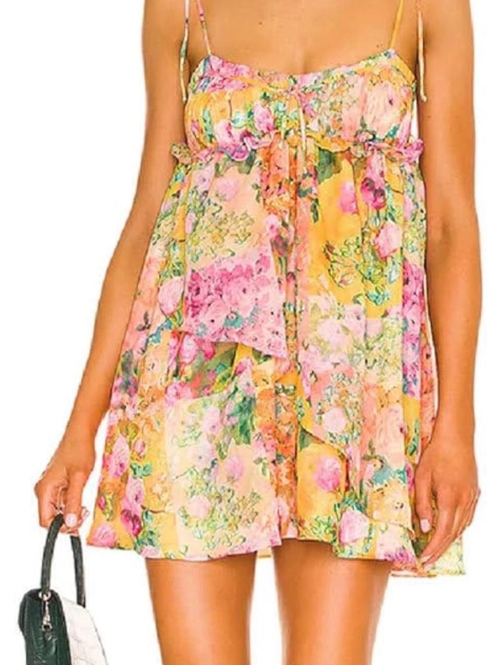 Floral Babydoll Sundress in Yellow and Pink - Picture 3 of 3